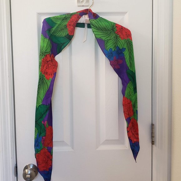 Pair of Scarves Floral Flowers Red Thin Sheer Wrap - Picture 2 of 14